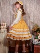 Classic Lolita Pleated Ruffle Design Solid Color Hollow Bow Knots Decoration Hem Short Sleeve Dress