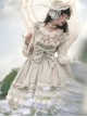 Classic Lolita Pleated Ruffle Design Solid Color Hollow Bow Knots Decoration Hem Short Sleeve Dress