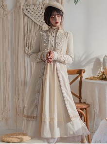 Delicate Jacquard Lace Butterfly Embroidery Pure White Elegance Buckle Design Classic Lolita Long Coat