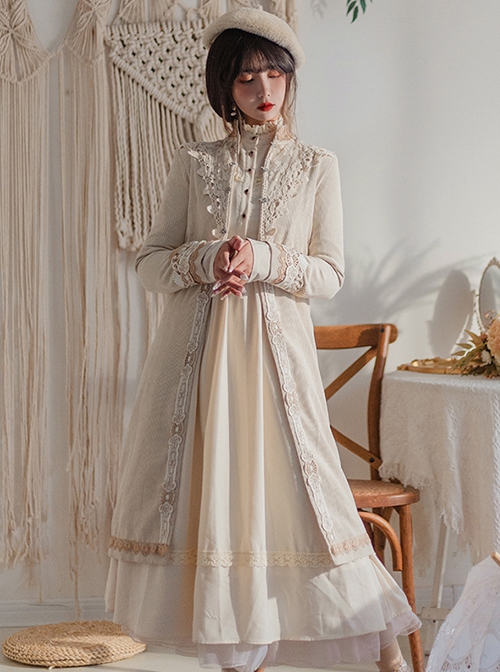 Delicate Jacquard Lace Butterfly Embroidery Pure White Elegance Buckle Design Classic Lolita Long Coat