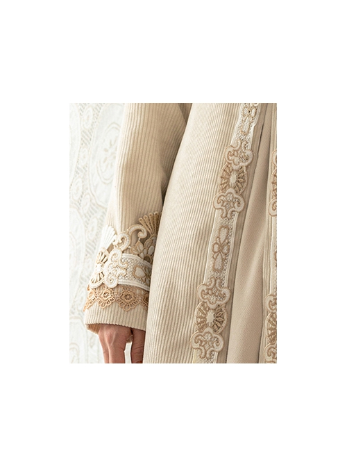 Delicate Jacquard Lace Butterfly Embroidery Pure White Elegance Buckle Design Classic Lolita Long Coat