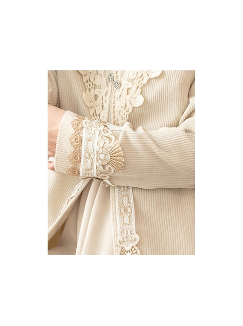 Delicate Jacquard Lace Butterfly Embroidery Pure White Elegance Buckle Design Classic Lolita Long Coat