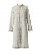 Delicate Jacquard Lace Butterfly Embroidery Pure White Elegance Buckle Design Classic Lolita Long Coat