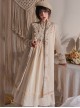 Delicate Jacquard Lace Butterfly Embroidery Pure White Elegance Buckle Design Classic Lolita Long Coat