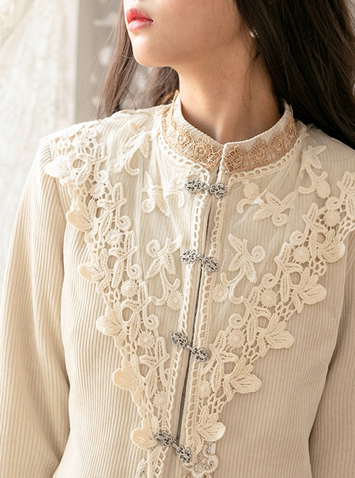 Delicate Jacquard Lace Butterfly Embroidery Pure White Elegance Buckle Design Classic Lolita Long Coat