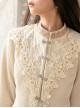 Delicate Jacquard Lace Butterfly Embroidery Pure White Elegance Buckle Design Classic Lolita Long Coat