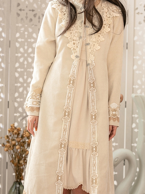 Delicate Jacquard Lace Butterfly Embroidery Pure White Elegance Buckle Design Classic Lolita Long Coat