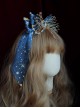 Navy Blue Ornate Metal Beads With Gemstones Pentagram Gilding Decoration Classic Lolita Headband