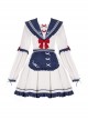 The Navy Collar Dark Pattern Jacquard Maid Outfit Blue-White Embroidered Pleated Long Sleeve School Lolita Dresses