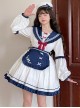 The Navy Collar Dark Pattern Jacquard Maid Outfit Blue-White Embroidered Pleated Long Sleeve School Lolita Dresses