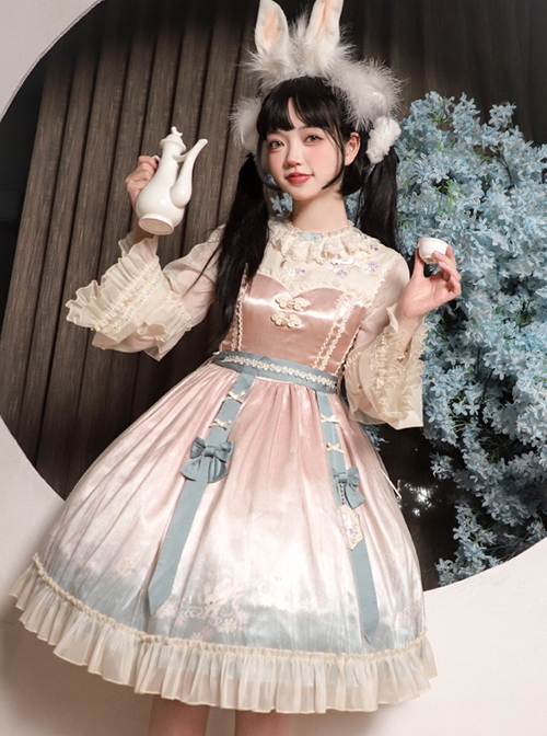 Chinese Style Mid-Autumn Jade Rabbit Heavy Industry Embroidered Bell-Sleeved Long Sleeve Classic Lolita Dress