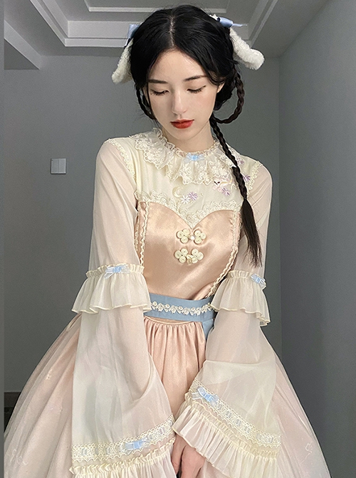 Chinese Style Mid-Autumn Jade Rabbit Heavy Industry Embroidered Bell-Sleeved Long Sleeve Classic Lolita Dress