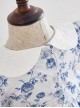 Blue Rose Flower Print Decoration Pleated Lace Jacquard Bow Hem White Doll Neckline Classic Lolita Kid Dress