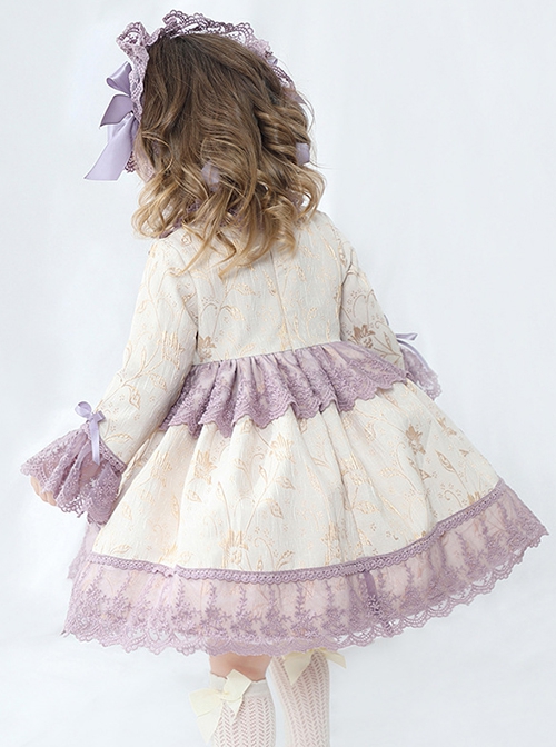 Elegant Palace Style Delicate Lace Jacquard Embroidery Bow Decoration Classic Lolita Kid Princess Dress