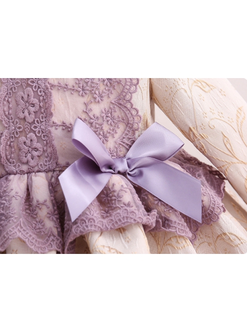 Elegant Palace Style Delicate Lace Jacquard Embroidery Bow Decoration Classic Lolita Kid Princess Dress