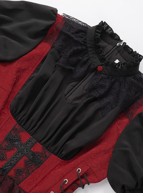 Court Style Retro Fishbone Breast Support Three-Dimensional Jacquard Long Sleeve Gothic Lolita Dress