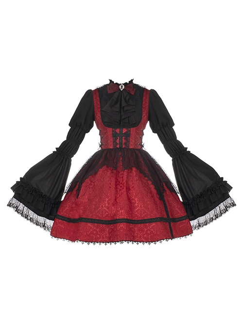 Court Style Retro Fishbone Breast Support Three-Dimensional Jacquard Long Sleeve Gothic Lolita Dress