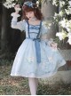 Early Morning Lily Series Blue Elegant Square Neck Chiffon Positive Waist Printed Long Sleeve Classic Lolita Dress