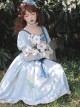 Early Morning Lily Series Blue Elegant Square Neck Chiffon Positive Waist Printed Long Sleeve Classic Lolita Dress