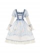 Early Morning Lily Series Blue Elegant Square Neck Chiffon Positive Waist Printed Long Sleeve Classic Lolita Dress