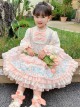 Cute Pink Floral Print Ruched Lace Ruffle Trim Pearl Bow Classic Lolita Long Sleeve Kid Dress