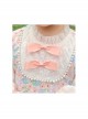 Cute Pink Floral Print Ruched Lace Ruffle Trim Pearl Bow Classic Lolita Long Sleeve Kid Dress