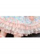 Cute Pink Floral Print Ruched Lace Ruffle Trim Pearl Bow Classic Lolita Long Sleeve Kid Dress