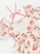 Eat A Bite Of Peach Series Honey Peach Print Lace-Up Bow Short Sleeve Puff Sleeve Sweet Lolita Dress