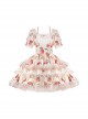 Eat A Bite Of Peach Series Honey Peach Print Lace-Up Bow Short Sleeve Puff Sleeve Sweet Lolita Dress