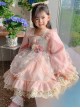 Pleated Lace Mesh Design Delicate Flower Embroidery Cute Long Sleeves Three-Dimensional Flower Decoration Classic Lolita Kid Dress