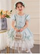 Solid Color Jacquard Round Neck Court Style Kids Puff Sleeve Bow Sweet Lolita Dress