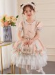 Solid Color Jacquard Round Neck Court Style Kids Puff Sleeve Bow Sweet Lolita Dress