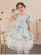 Solid Color Jacquard Round Neck Court Style Kids Puff Sleeve Bow Sweet Lolita Dress