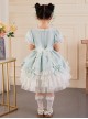 Solid Color Jacquard Round Neck Court Style Kids Puff Sleeve Bow Sweet Lolita Dress