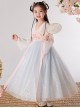 Chinese Style Cute Flower Embroidery Super Fairy Pearl Decoration Breathable Kids Hanfu Dress