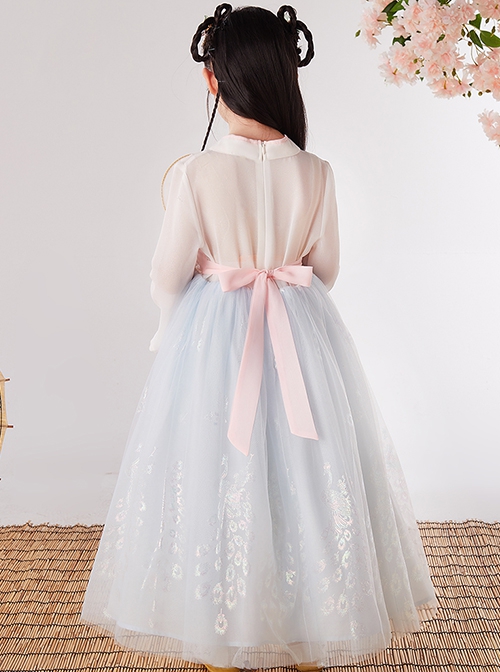 Chinese Style Cute Flower Embroidery Super Fairy Pearl Decoration Breathable Kids Hanfu Dress