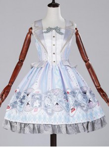 Blue white poker fake two piece vest skirt Lolita JSK