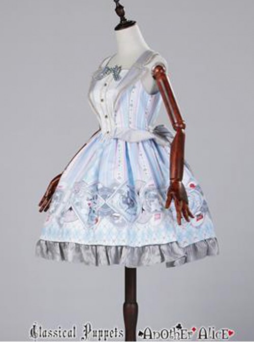 Blue white poker fake two piece vest skirt Lolita JSK