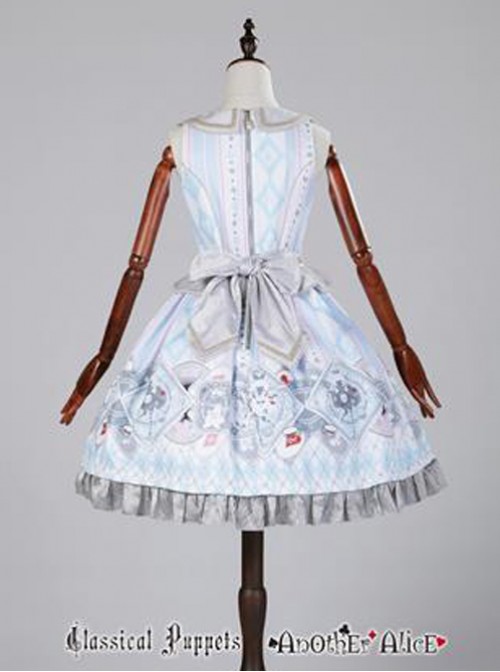 Blue white poker fake two piece vest skirt Lolita JSK