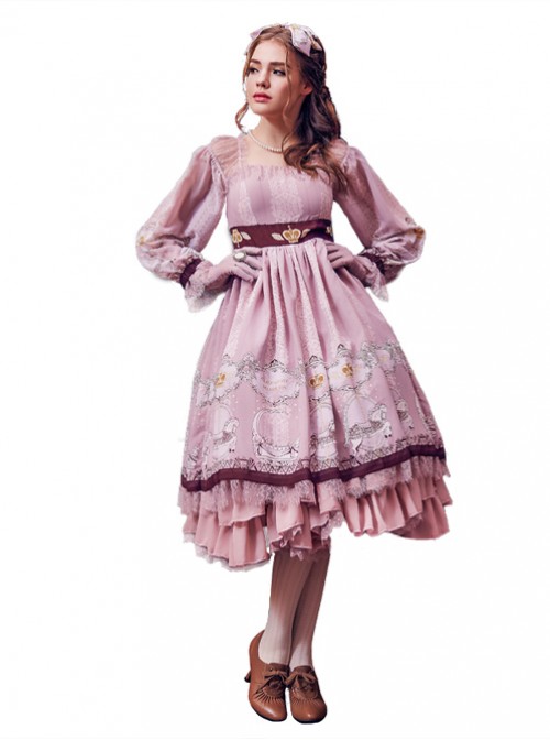 Royal Carousel smoke pink Lolita long-sleeved OP