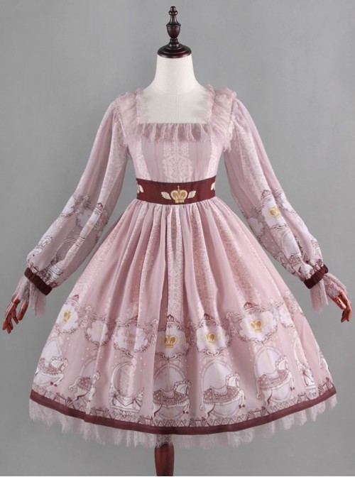 Royal Carousel smoke pink Lolita long-sleeved OP