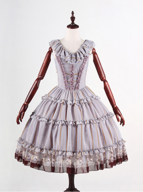 Classical Puppets Royal Carousel Super Special Design Bluish Gray Chiffon Lolita Jumper Skirt