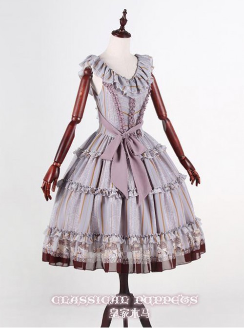 Classical Puppets Royal Carousel Super Special Design Bluish Gray Chiffon Lolita Jumper Skirt