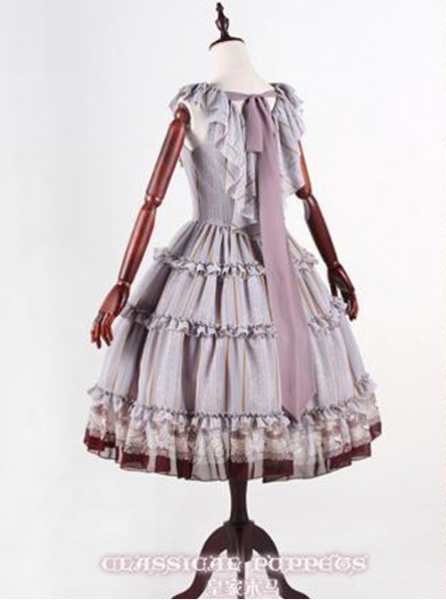 Classical Puppets Royal Carousel Super Special Design Bluish Gray Chiffon Lolita Jumper Skirt