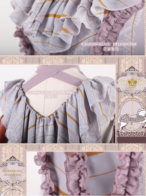 Classical Puppets Royal Carousel Super Special Design Bluish Gray Chiffon Lolita Jumper Skirt