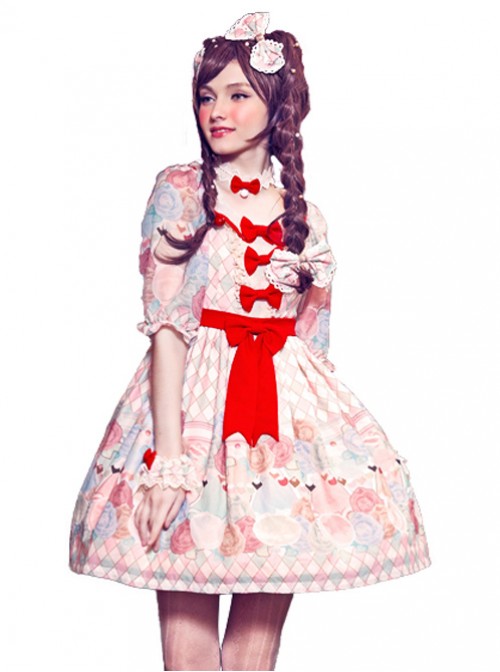 The Girl's Breasts Half Sleeve Little High Waist Cherry Mint Lolita Dress