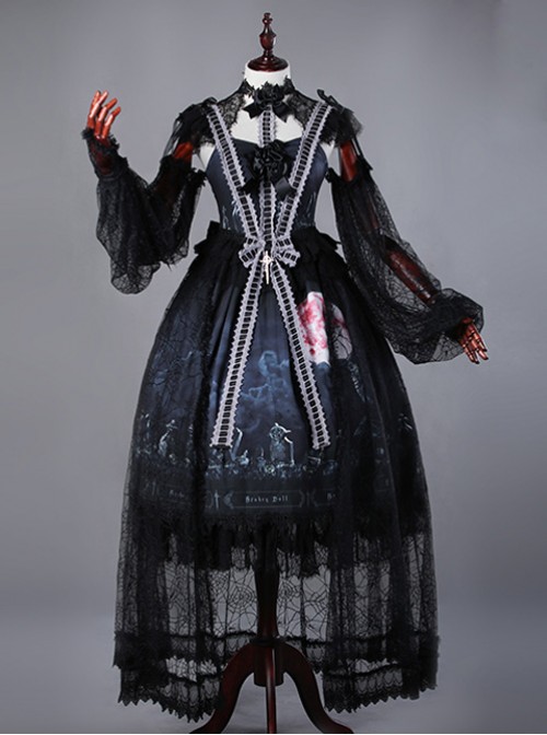 Moon Wolf Gorgeous Design Black Lolita JSK&OP