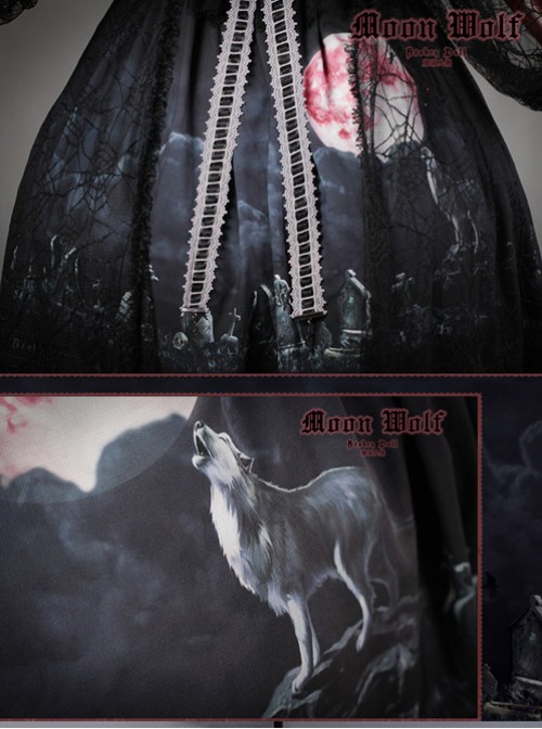 Moon Wolf Gorgeous Design Black Lolita JSK&OP