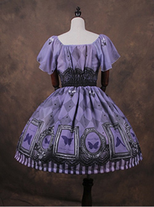 Obsidian Butterfly Dance Crystal Purple Short Sleeve Lolita OP