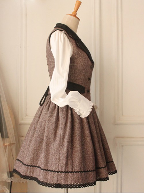 Earl Tea Retro College Style Woolen Brown Vest Lolita Skirt Set